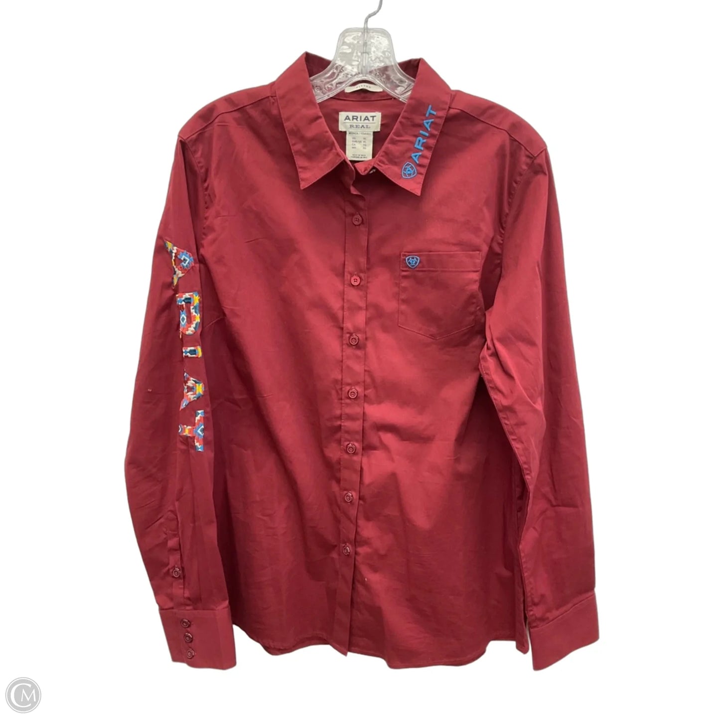 Blouse Long Sleeve By Ariat In Red, Size: Xl