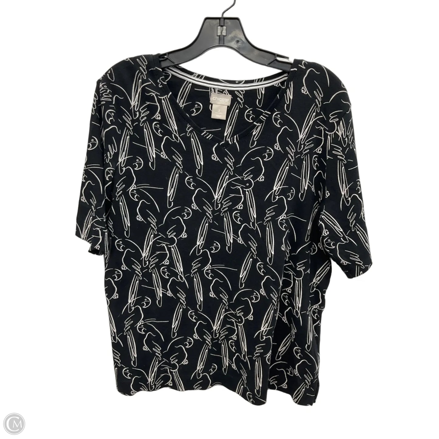 Top Short Sleeve By Chicos In Black & White, Size: L