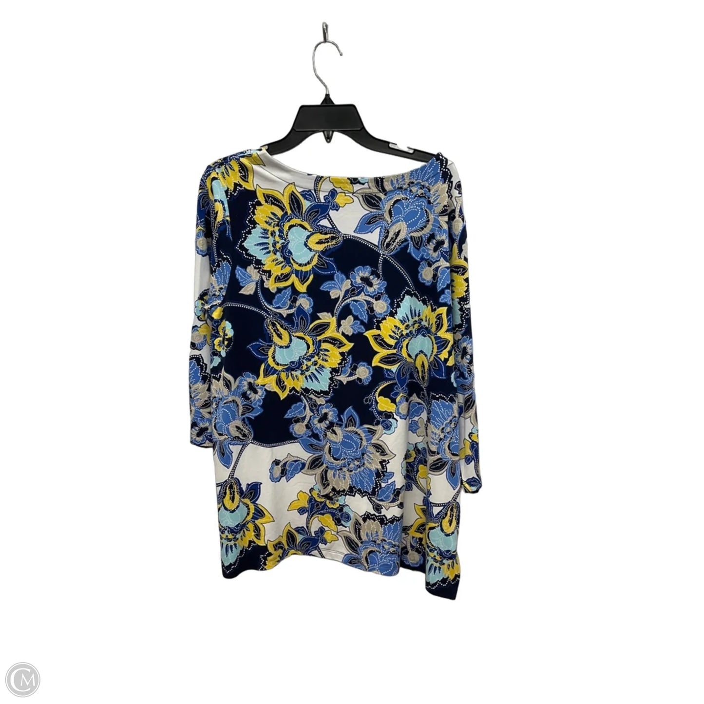 Top 3/4 Sleeve By Chicos In Blue & Yellow, Size: Xl