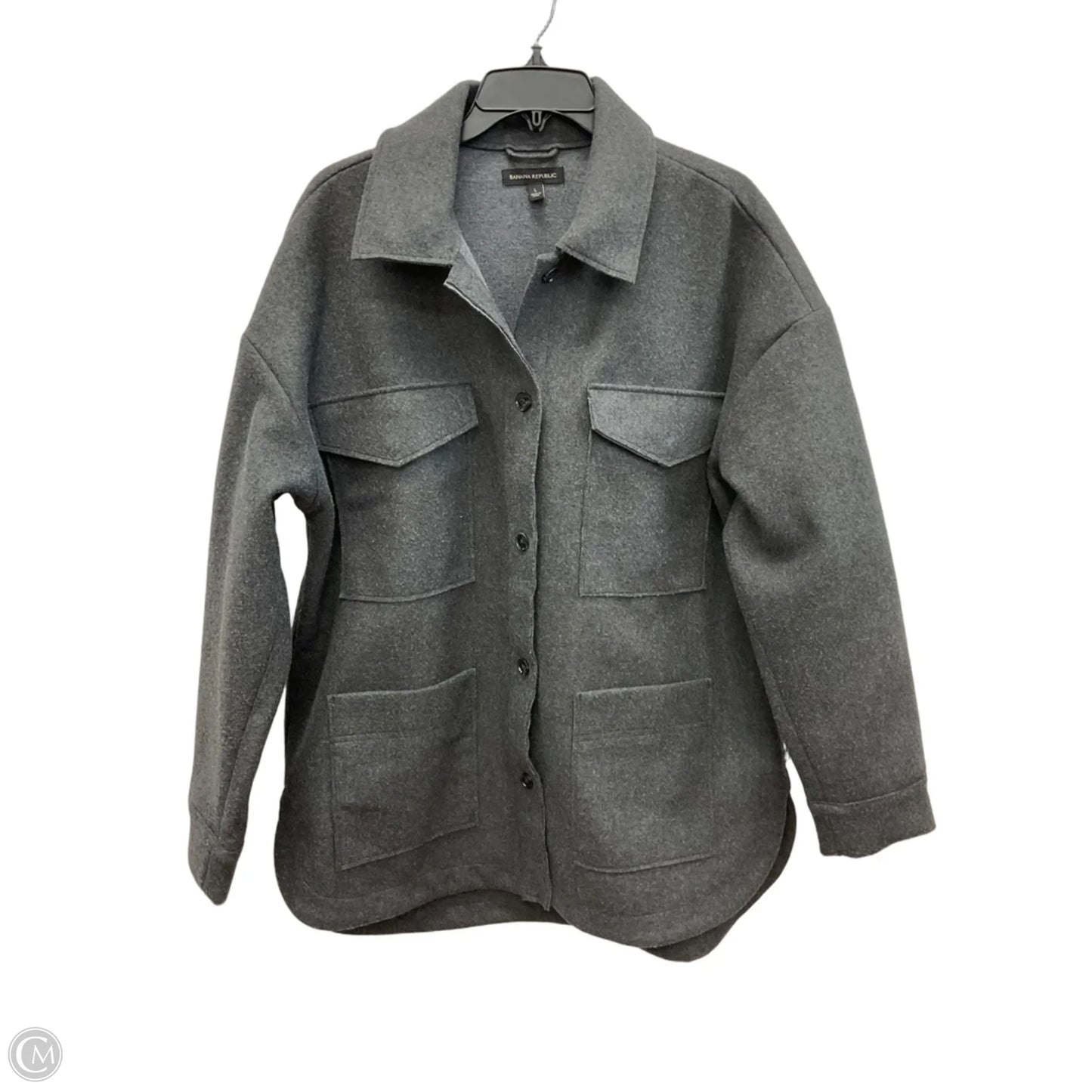 Jacket Shirt By Banana Republic In Grey, Size: L