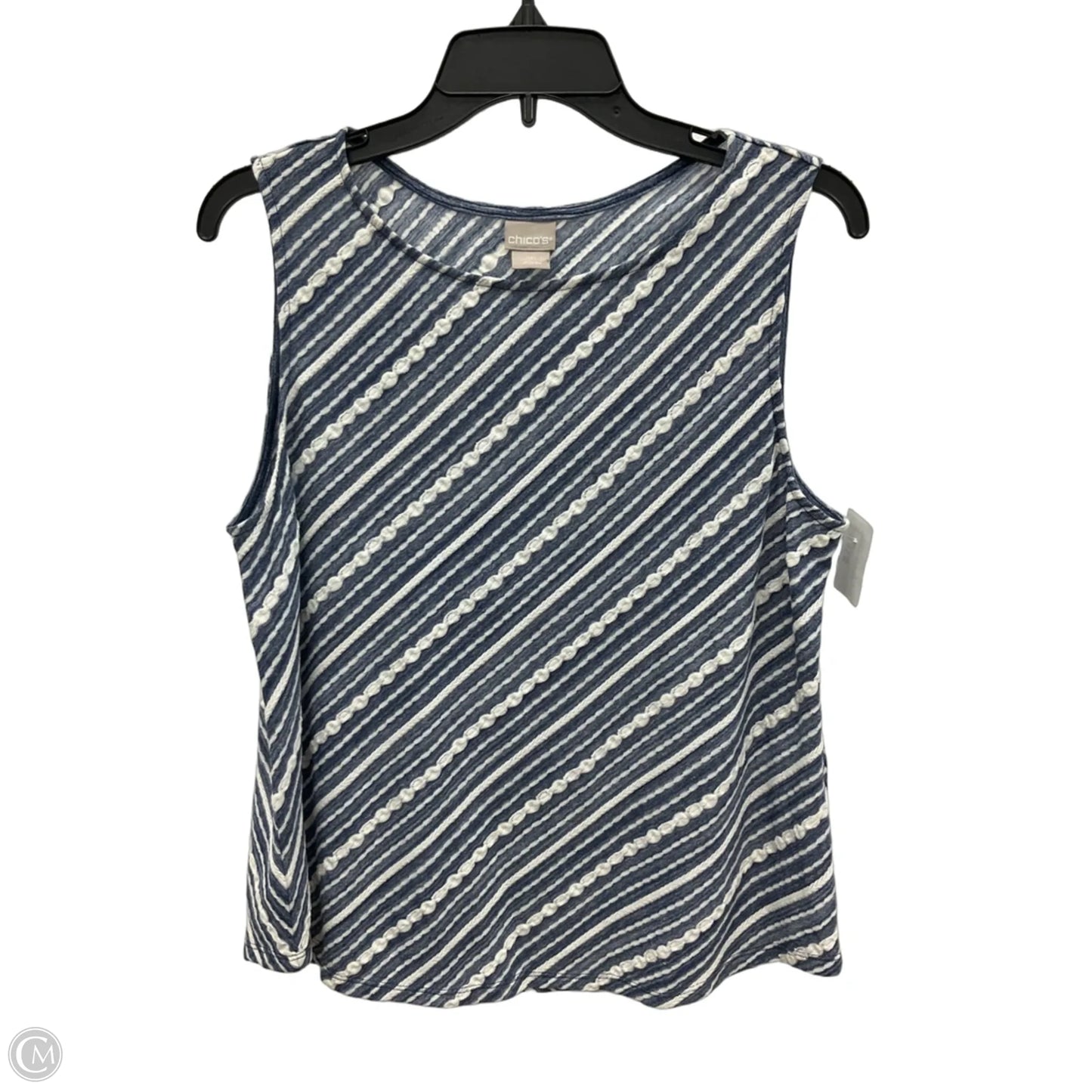 Top Sleeveless By Chicos In Blue & White, Size: Lp