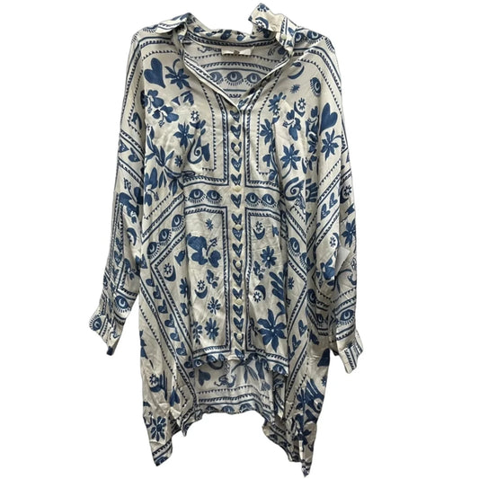 Blouse Long Sleeve By Corey Lynn Calter In Blue & White, Size: M
