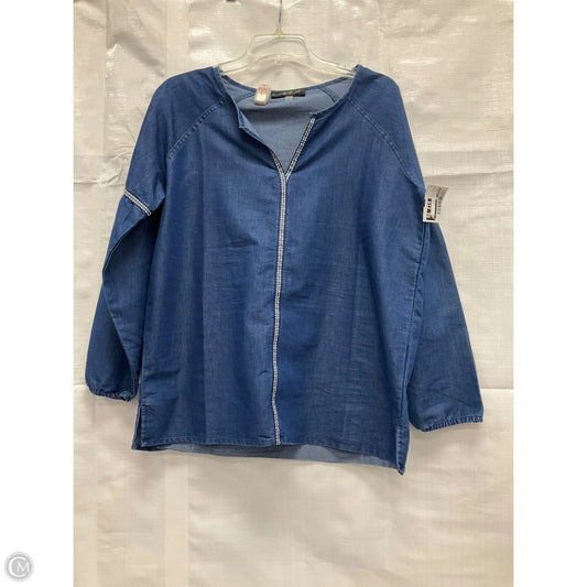 Top Long Sleeve By August Silk In Blue, Size: L