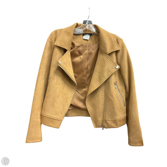 Jacket Moto By Clothes Mentor In Tan, Size: S