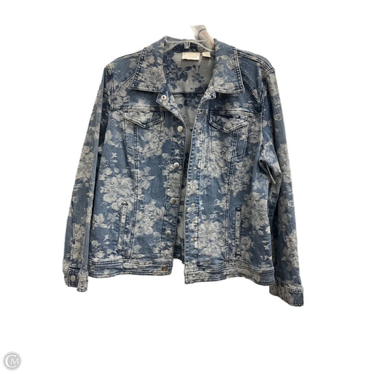 Jacket Denim By Chicos In Floral Print, Size: Lp