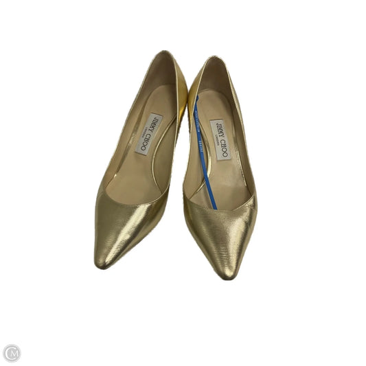 Shoes Luxury Designer By Jimmy Choo In Gold, Size: 7.5