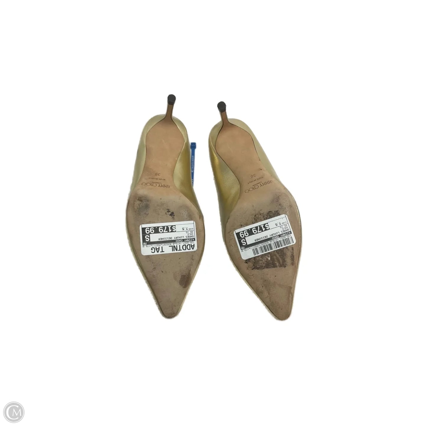 Shoes Luxury Designer By Jimmy Choo In Gold, Size: 7.5