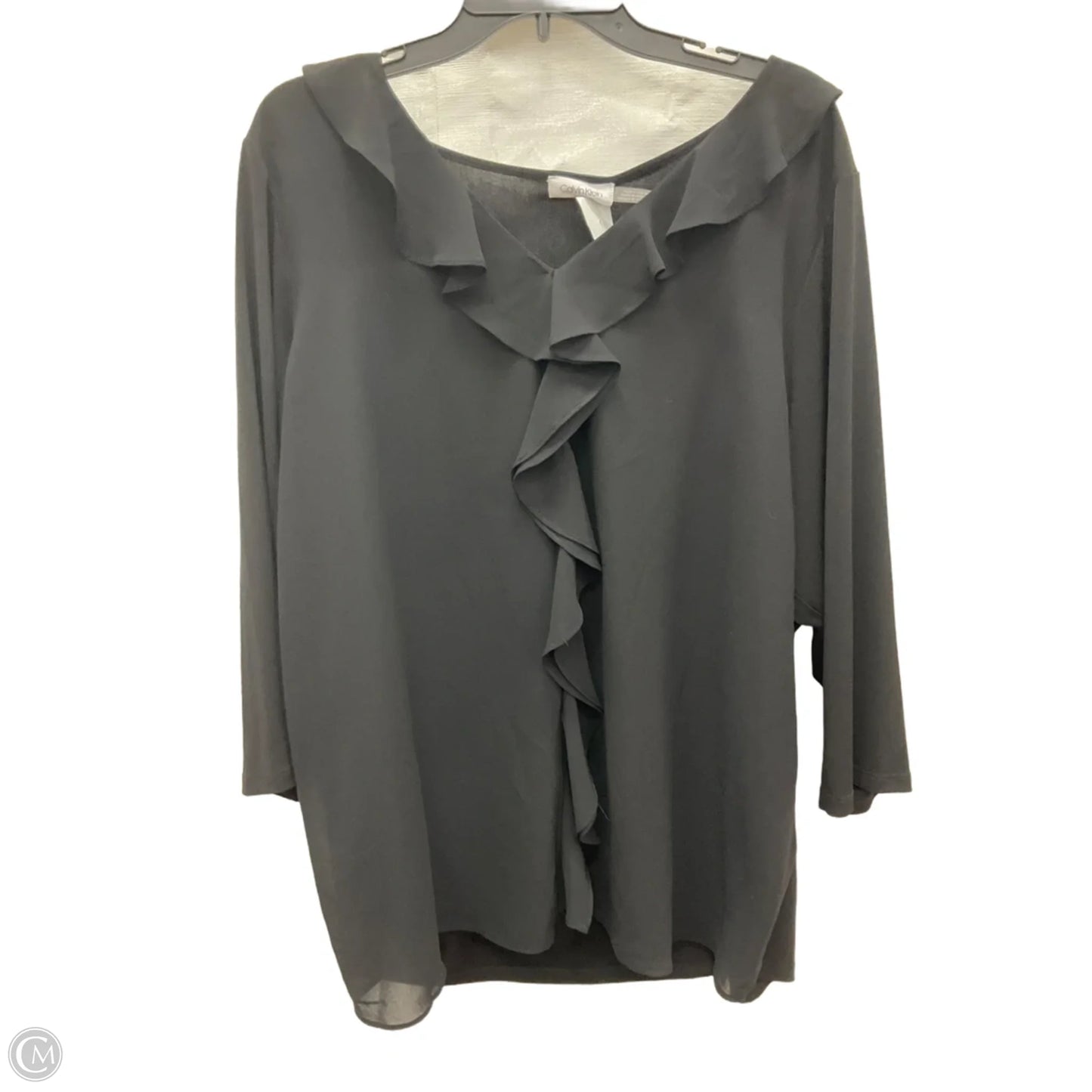 Top 3/4 Sleeve By Calvin Klein In Black, Size: 2x