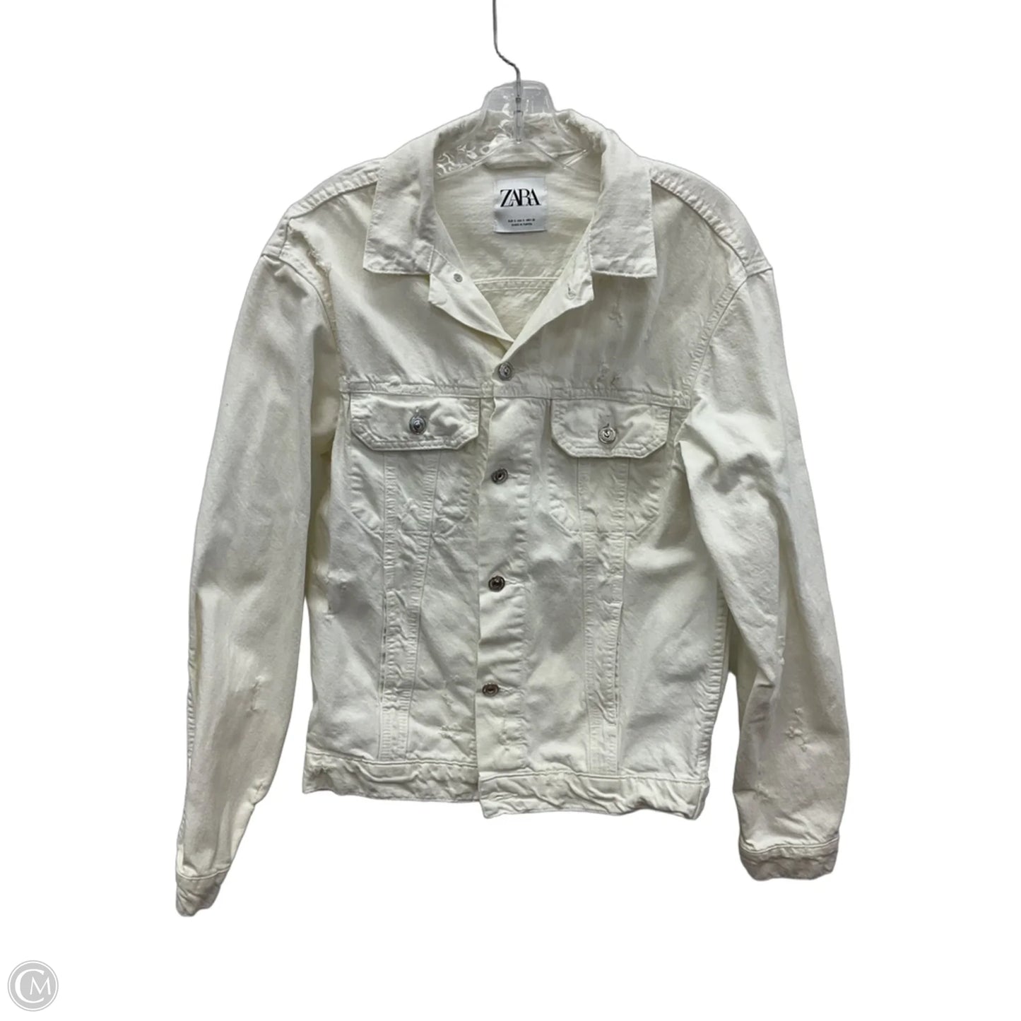 Jacket Denim By Zara In White Denim, Size: S