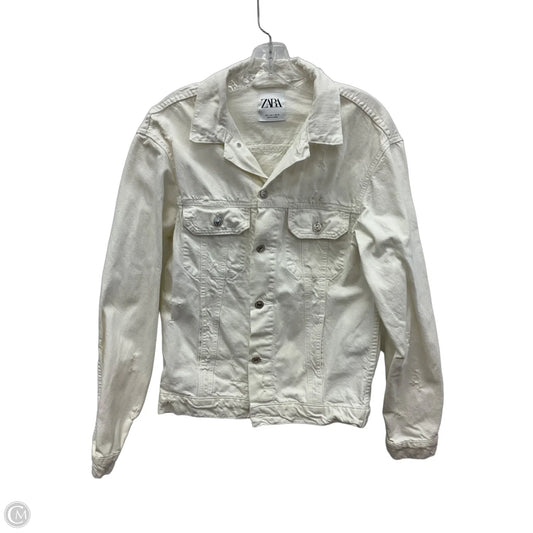 Jacket Denim By Zara In White Denim, Size: S