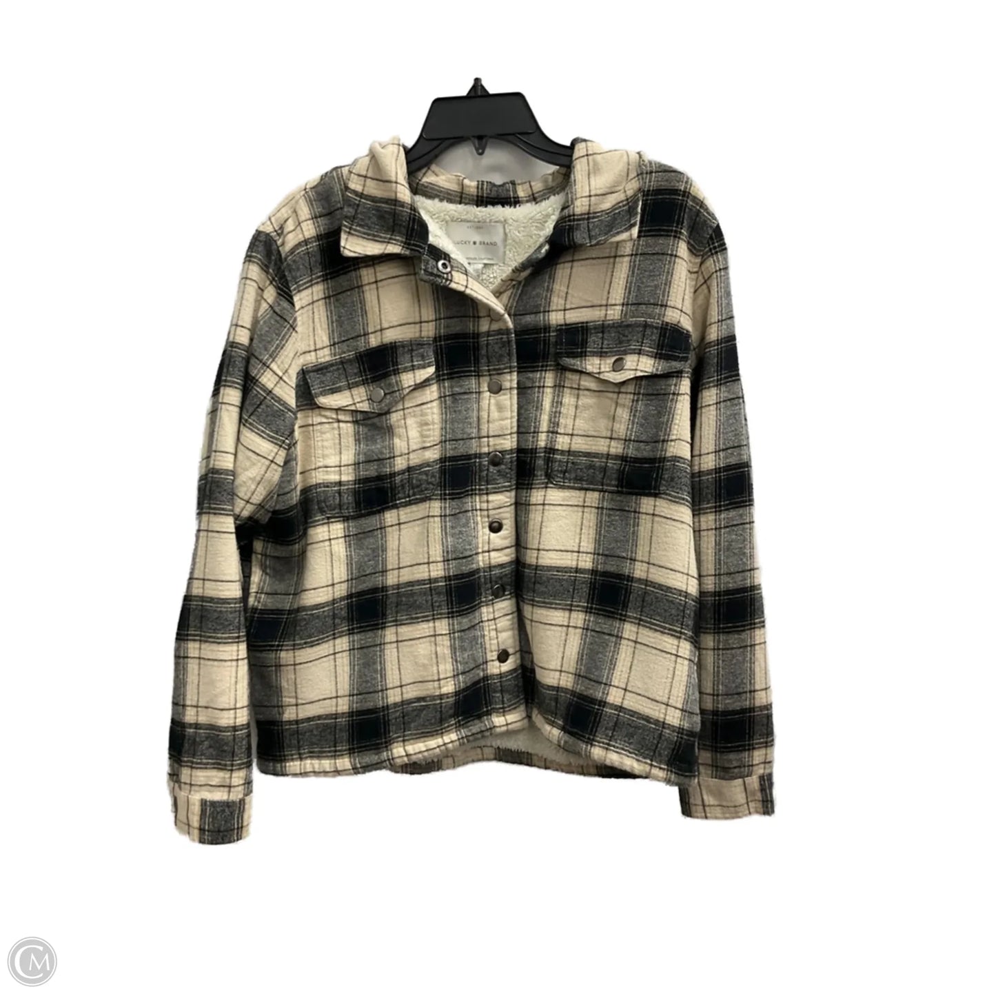 Jacket Faux Fur & Sherpa By Lucky Brand In Plaid Pattern, Size: L