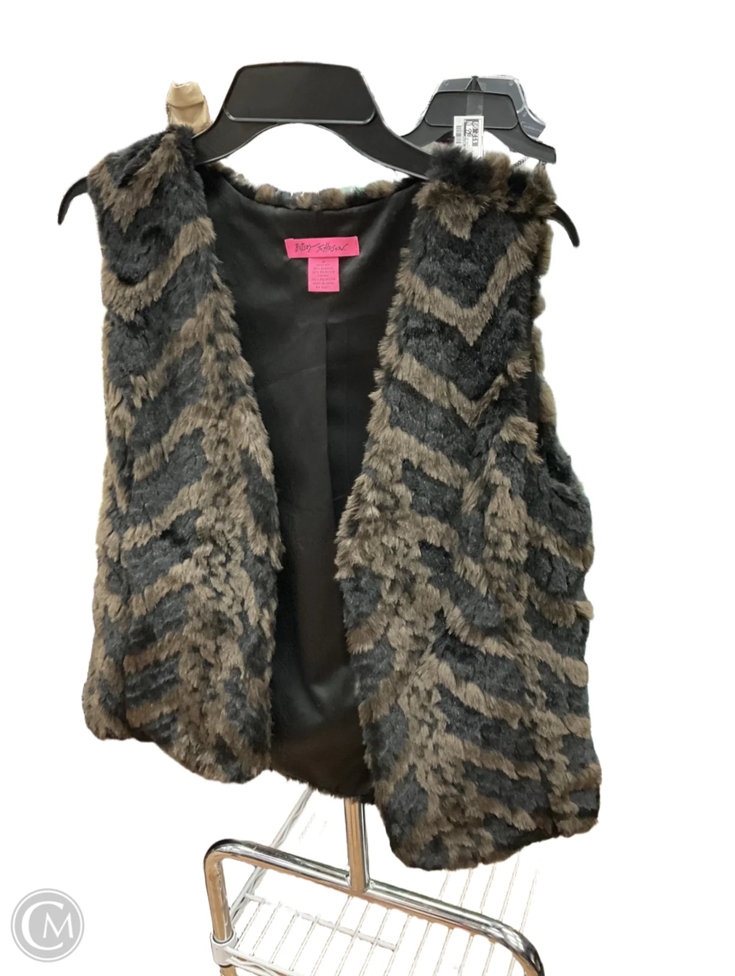 Vest Faux Fur & Sherpa By Betsey Johnson In Black & Brown, Size: M