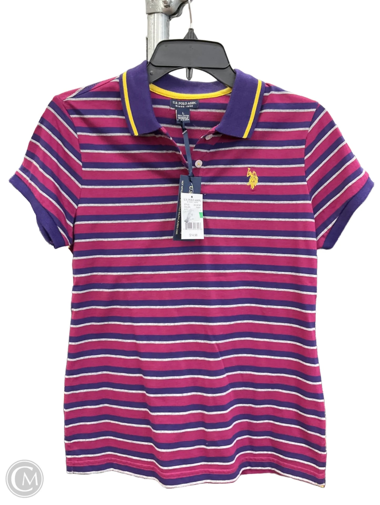 Top Short Sleeve By Us Polo Assoc In Striped Pattern, Size: L