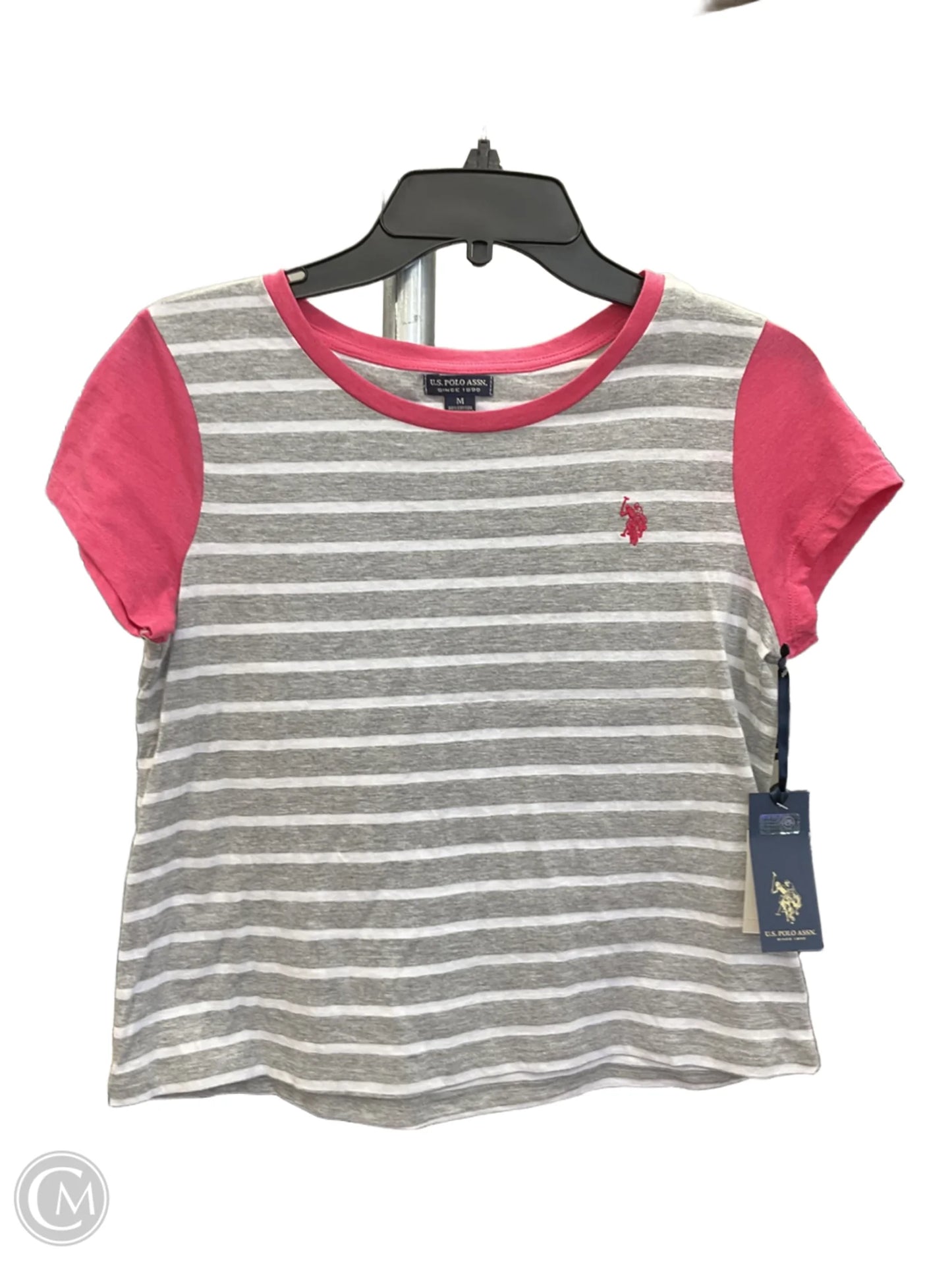 Top Short Sleeve By Us Polo Assoc In Grey & Pink, Size: M