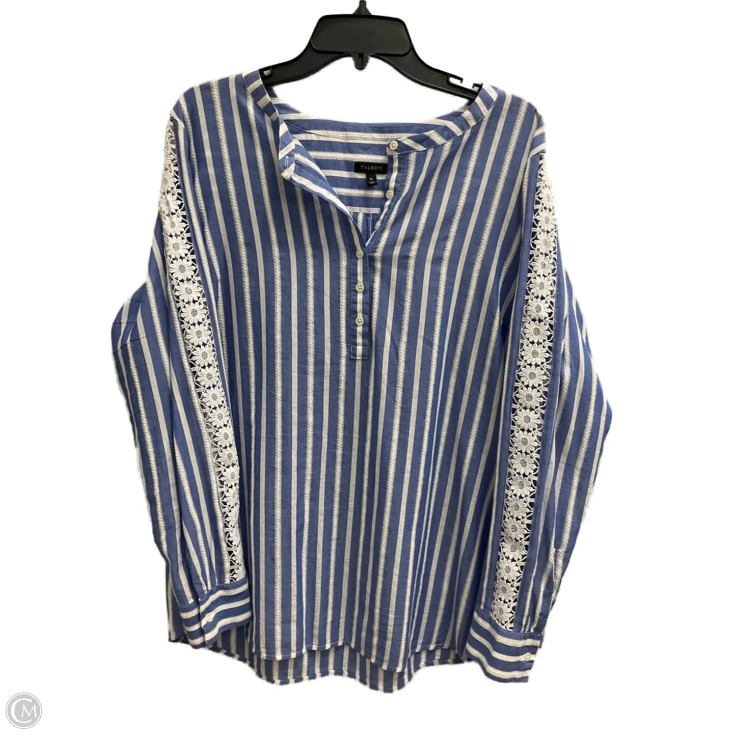 Top Long Sleeve By Talbots In Blue & White, Size: Xl
