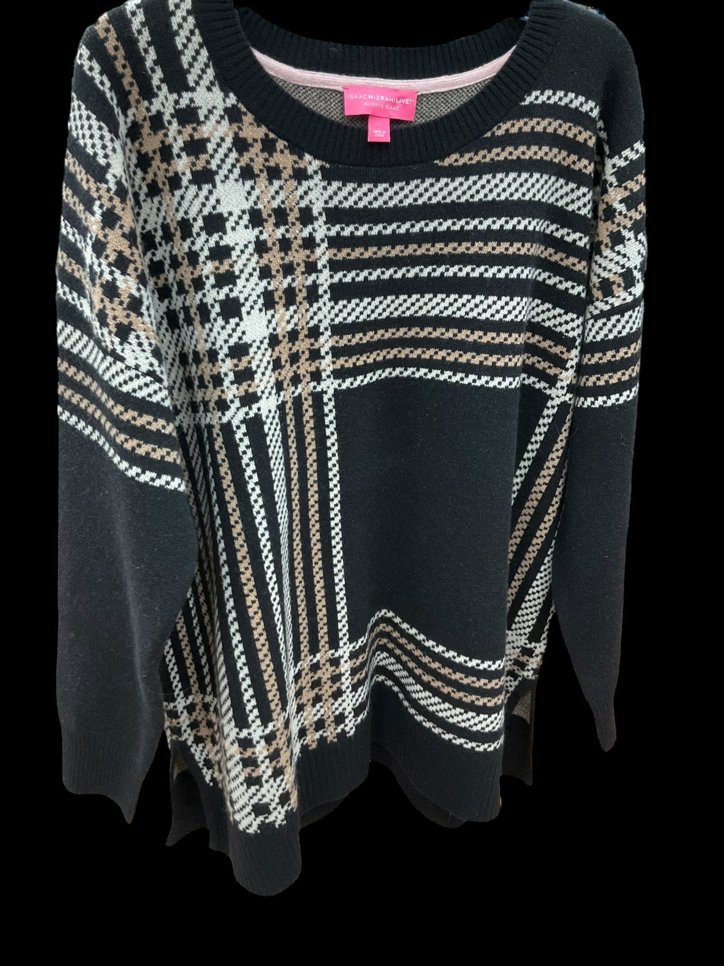 Top Long Sleeve By Isaac Mizrahi Live Qvc In Black & Cream, Size: L