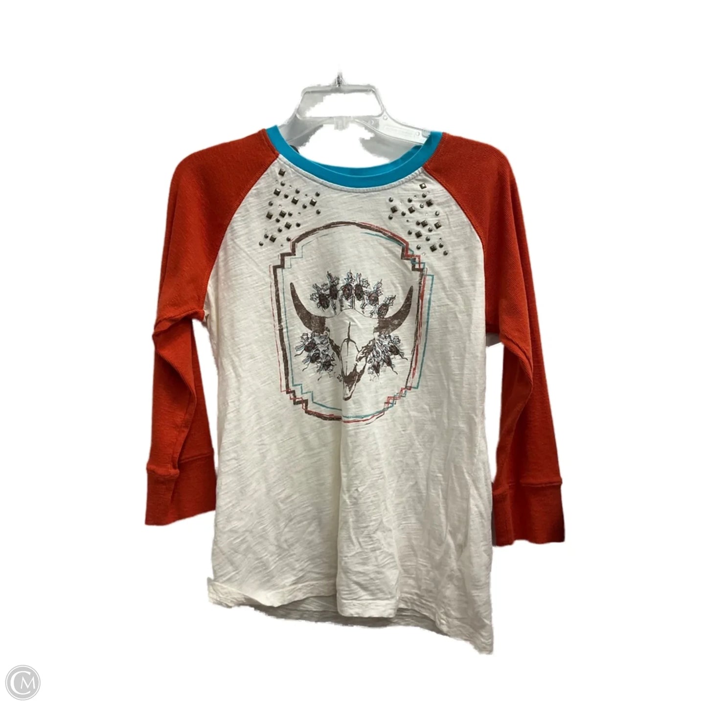 Top Long Sleeve By Ariat In Cream & Orange, Size: L
