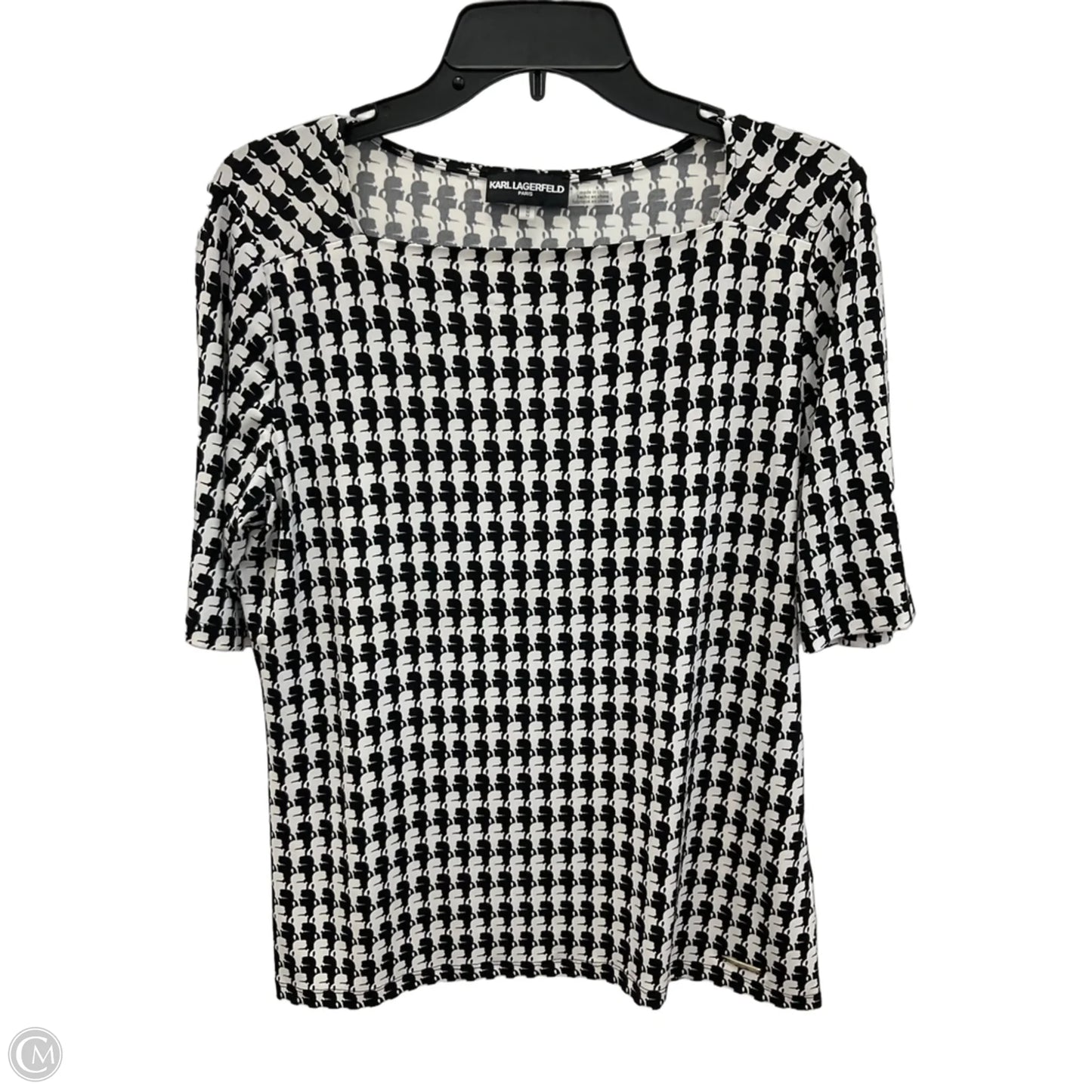 Top Short Sleeve Designer By Karl Lagerfeld In Black & White, Size: M