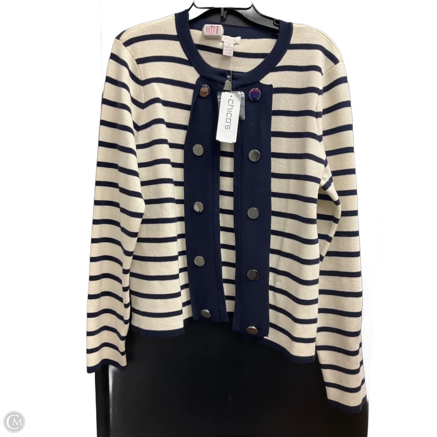 Cardigan By Chicos In Striped Pattern, Size: Xl