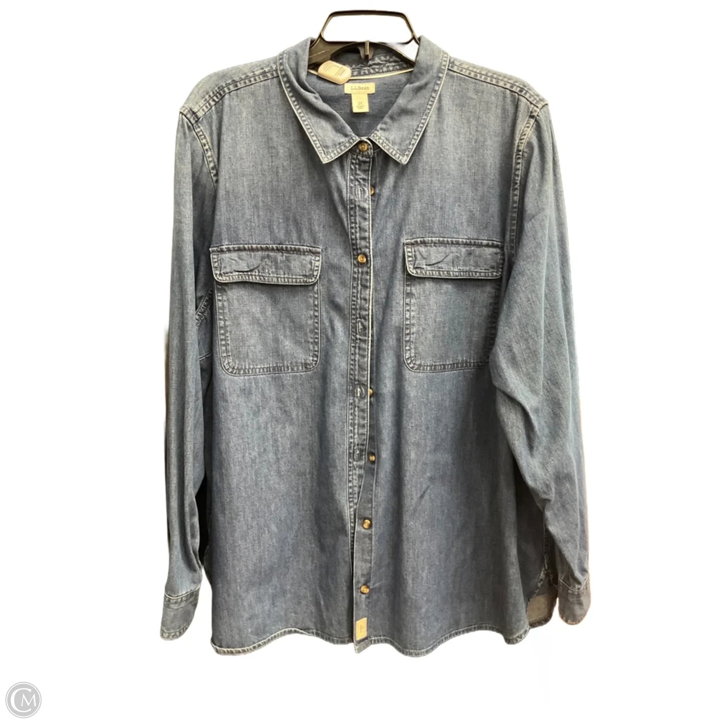 Blouse Long Sleeve By L.l. Bean In Blue Denim, Size: 2x