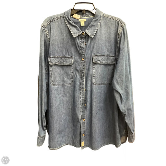 Blouse Long Sleeve By L.l. Bean In Blue Denim, Size: 2x