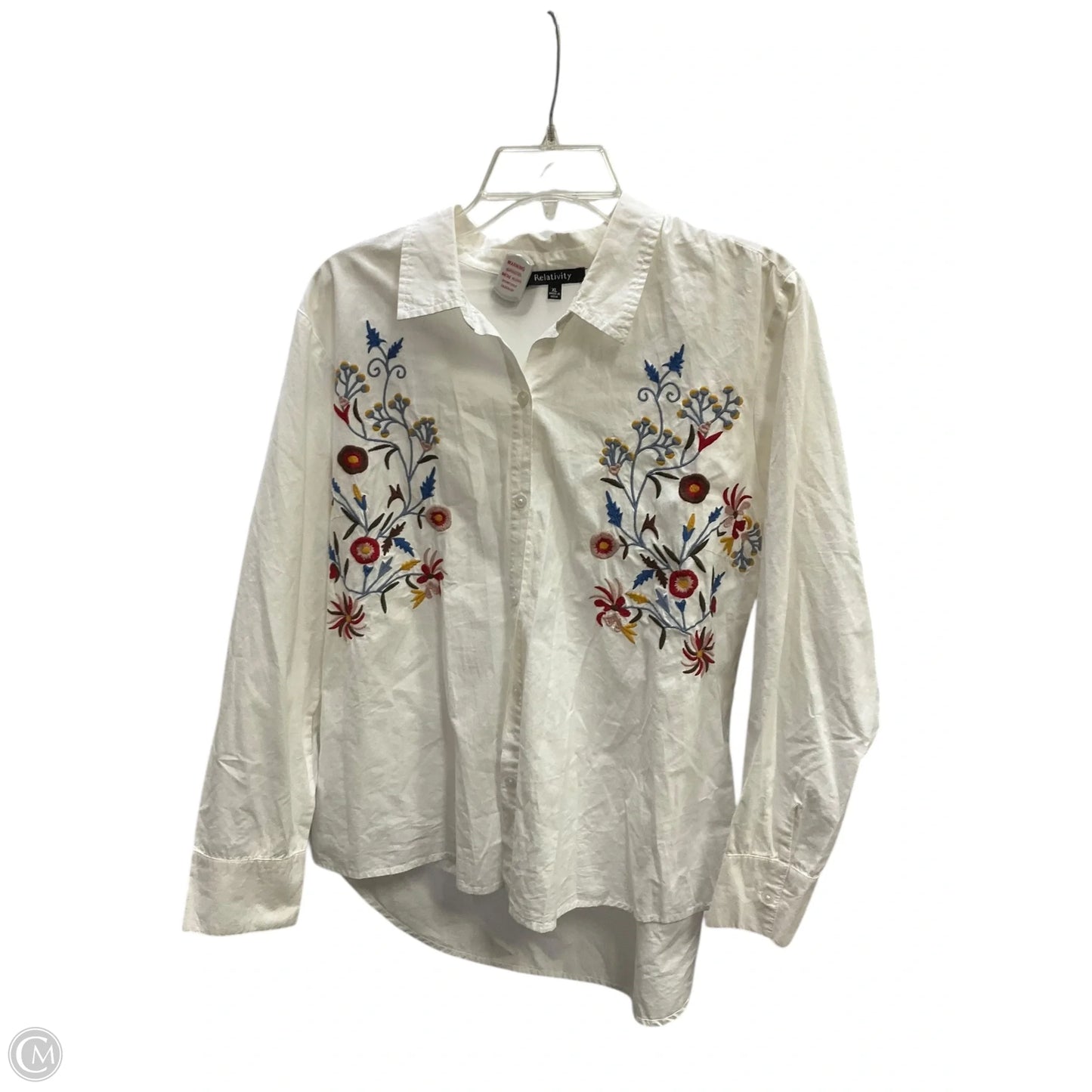 Blouse Long Sleeve By Relativity In White, Size: Xl