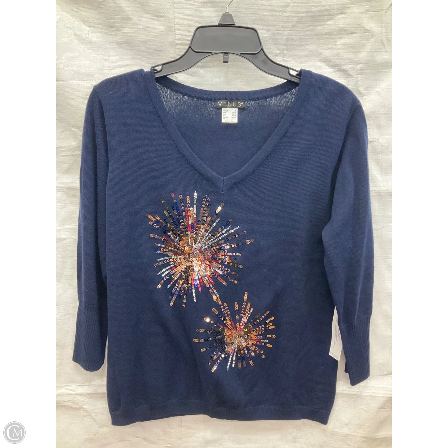 Top 3/4 Sleeve By Venus In Blue, Size: M