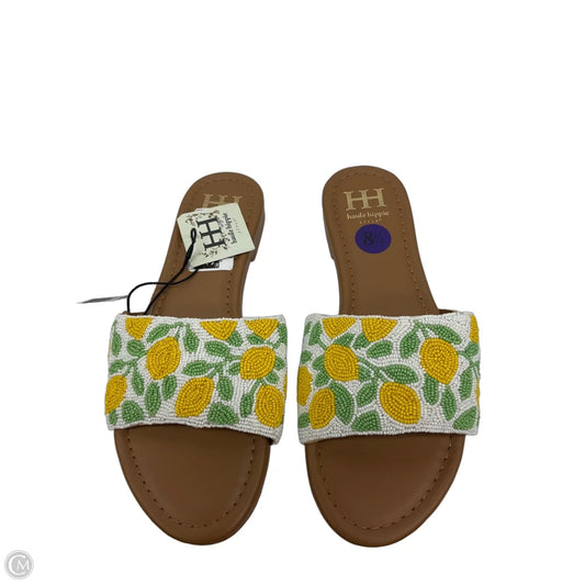 Sandals Flats By Haute Hippie In White & Yellow, Size: 8.5