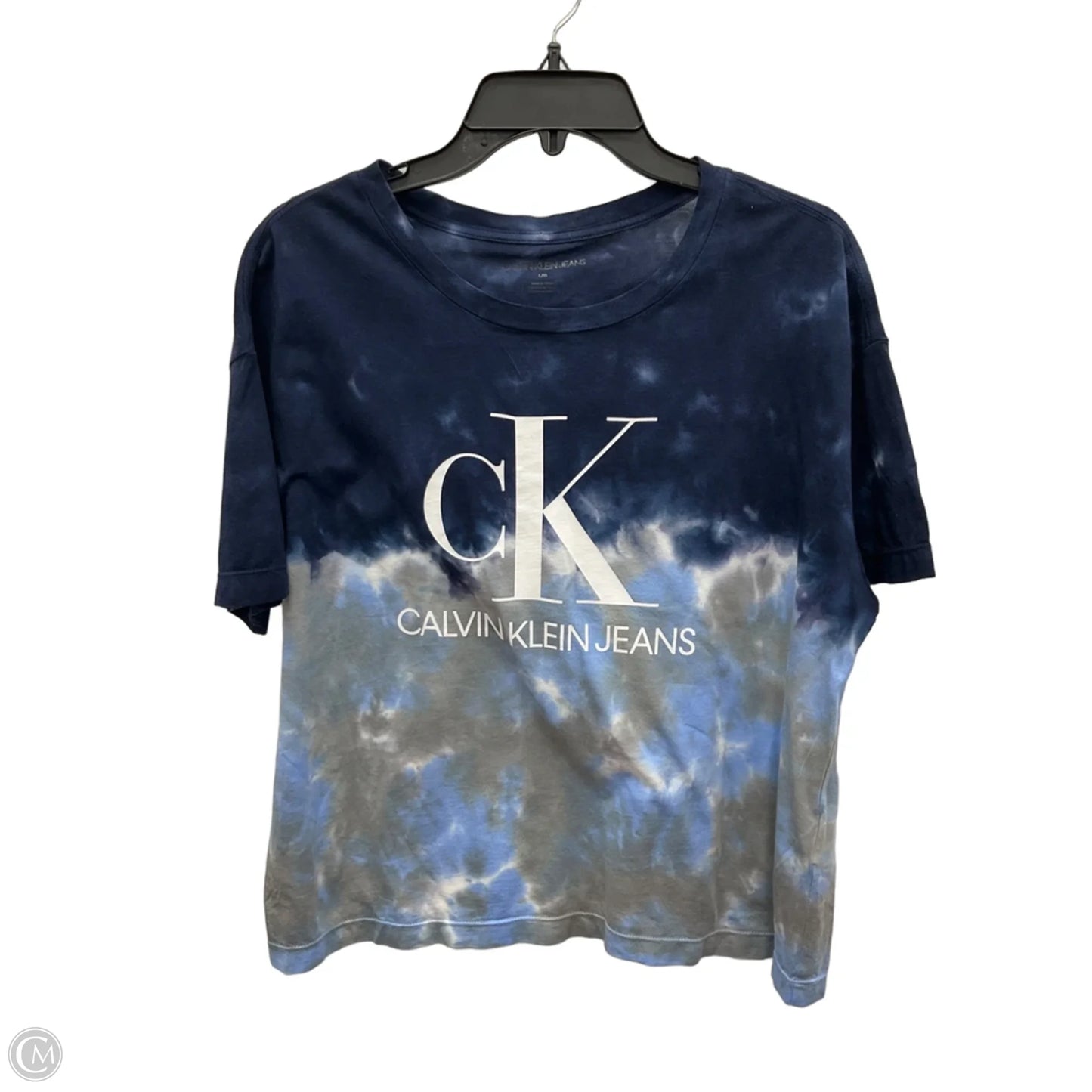Top Short Sleeve Basic By Calvin Klein In Tie Dye Print, Size: L