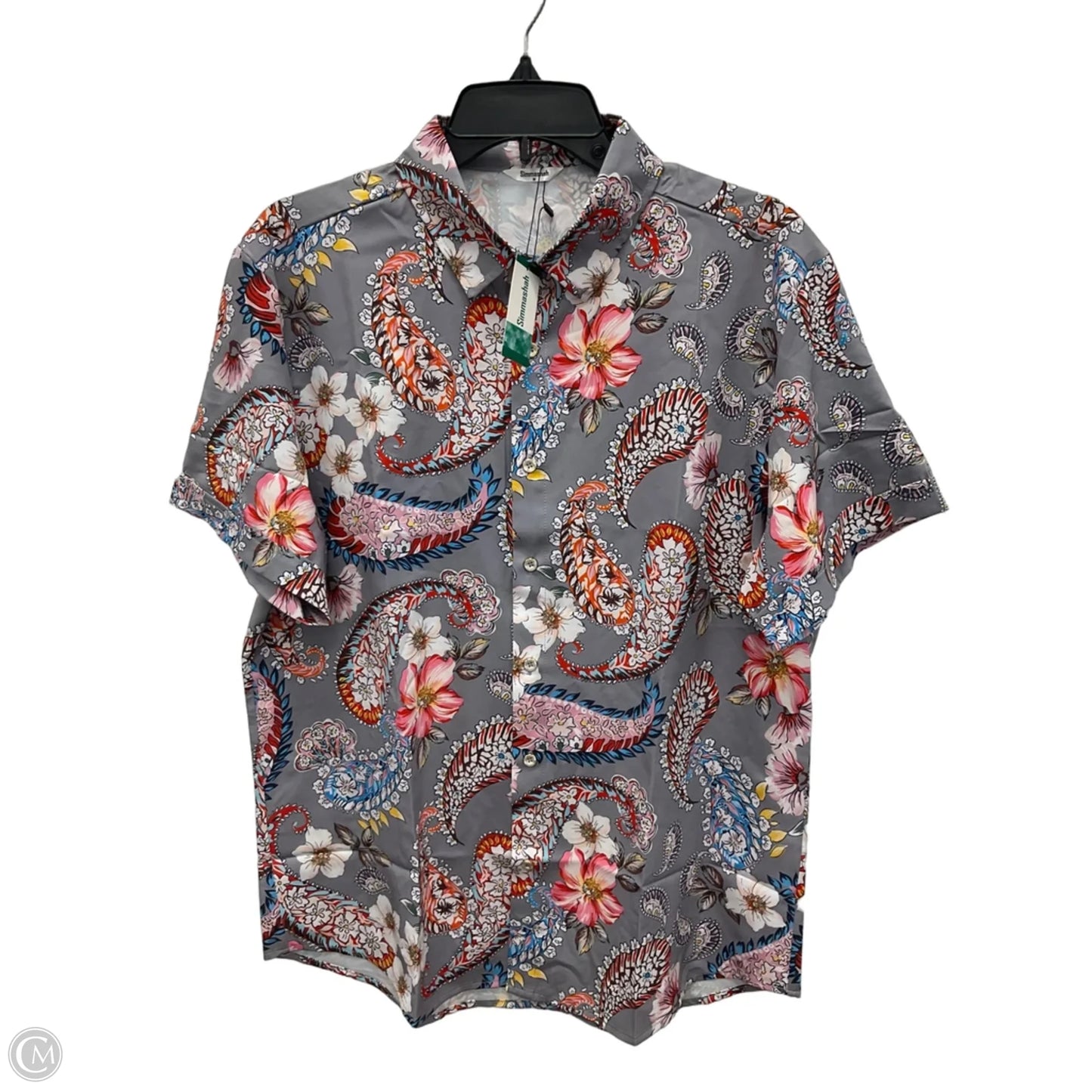Blouse Short Sleeve By Cme In Grey, Size: M
