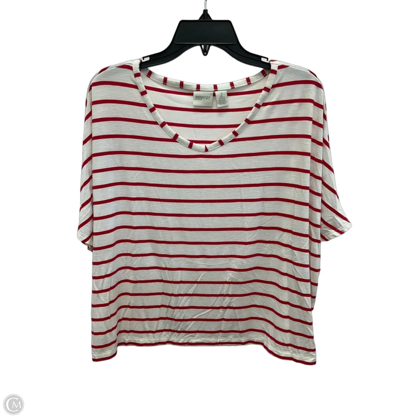 Top Short Sleeve By Zenergy By Chicos In Striped Pattern, Size: L