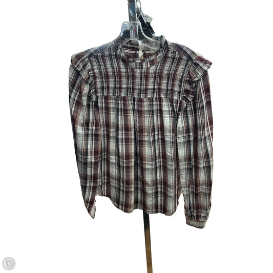 Top Long Sleeve By Loft In Plaid Pattern, Size: S