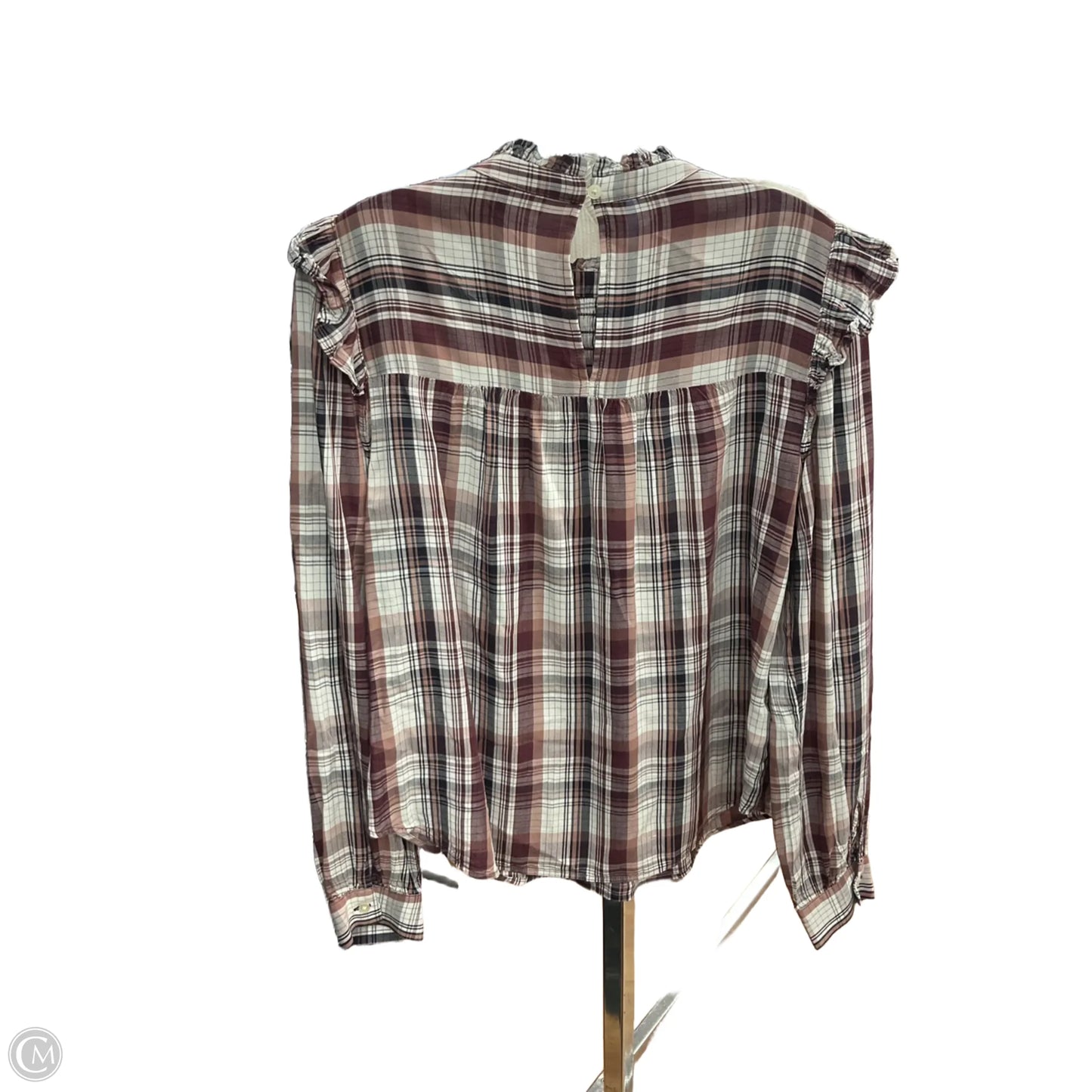 Top Long Sleeve By Loft In Plaid Pattern, Size: S