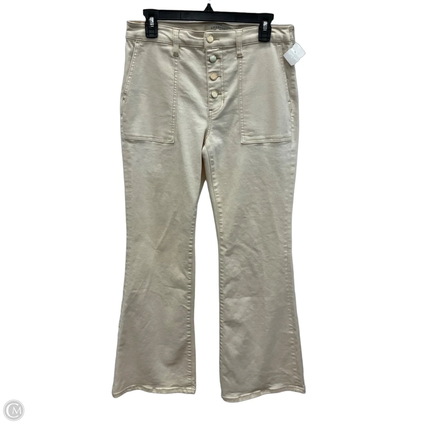 Jeans Flared By Liverpool In White Denim, Size: 10
