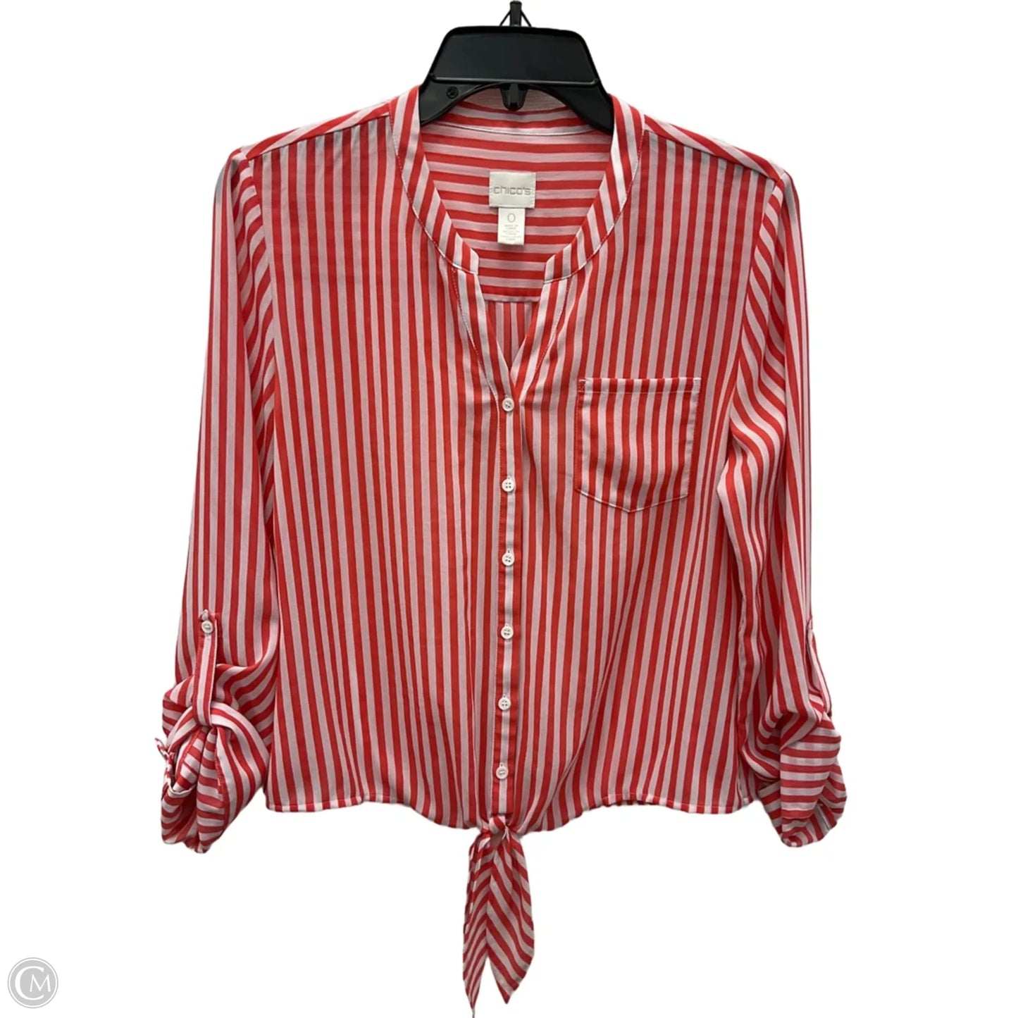 Top Long Sleeve By Chicos In Pink & White, Size: S