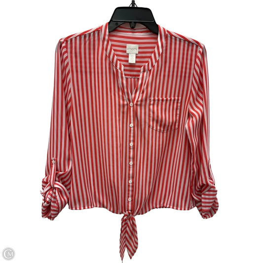 Top Long Sleeve By Chicos In Pink & White, Size: S