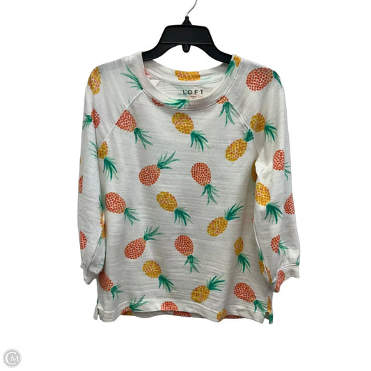 Top Long Sleeve By Loft In White & Yellow, Size: S