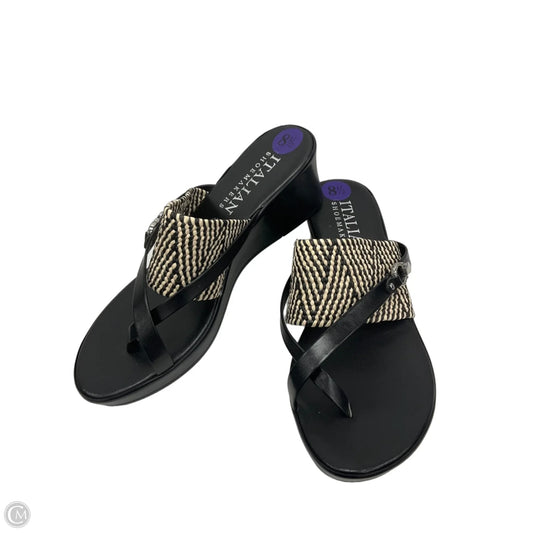 Sandals Heels Wedge By Italian Shoemakers In Black & Cream, Size: 8.5