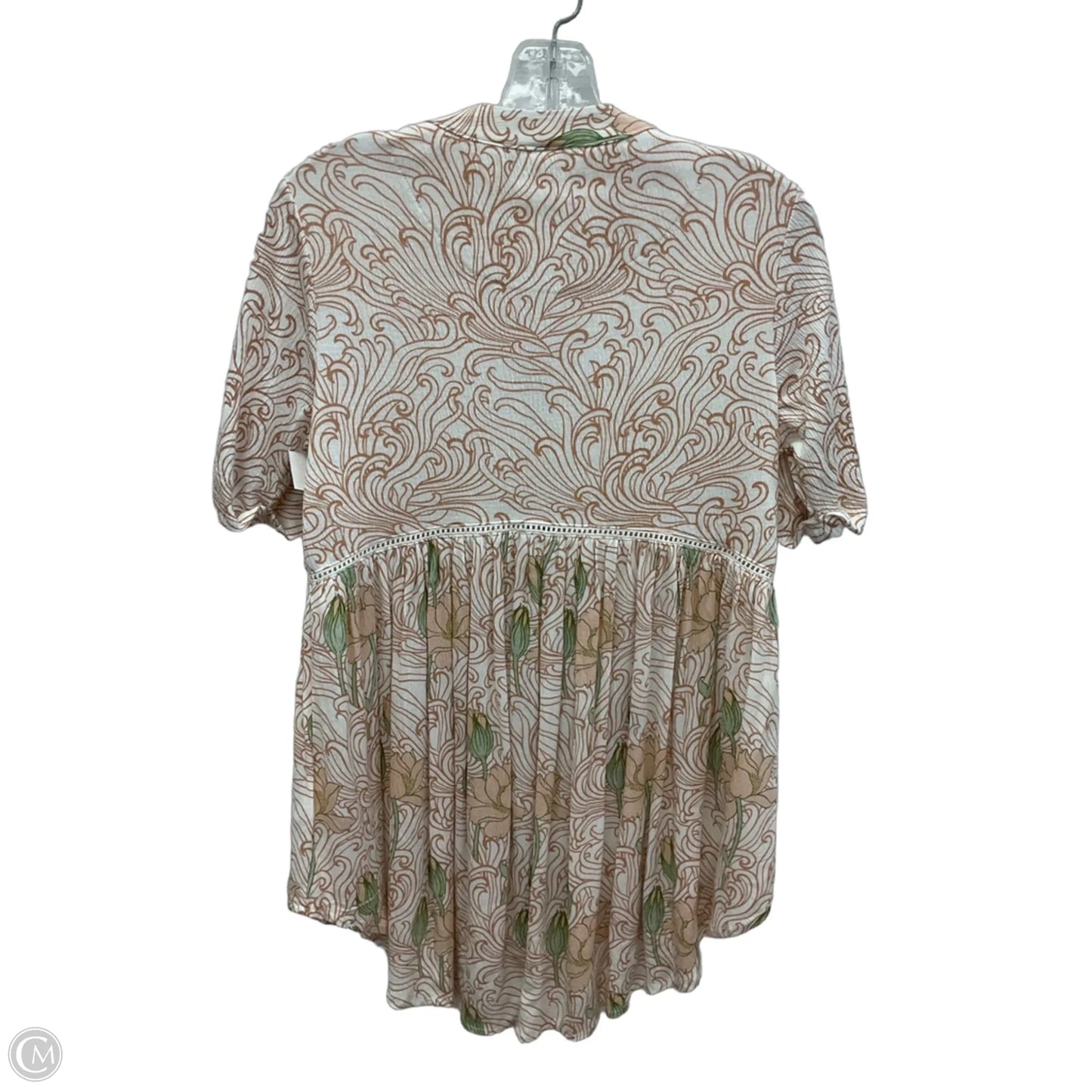 Top Short Sleeve By Anthropologie In Pink & White, Size: Xs