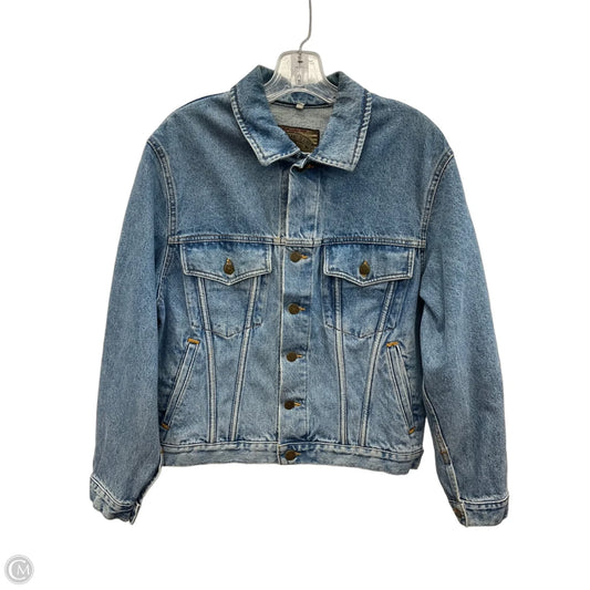 Jacket Luxury Designer By Armani In Blue Denim, Size: Xs