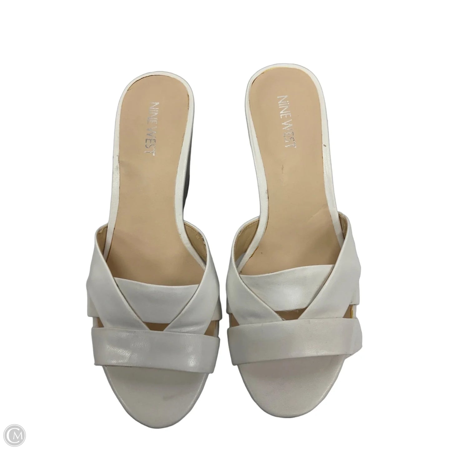 Sandals Heels Wedge By Nine West In Silver & White, Size: 7.5