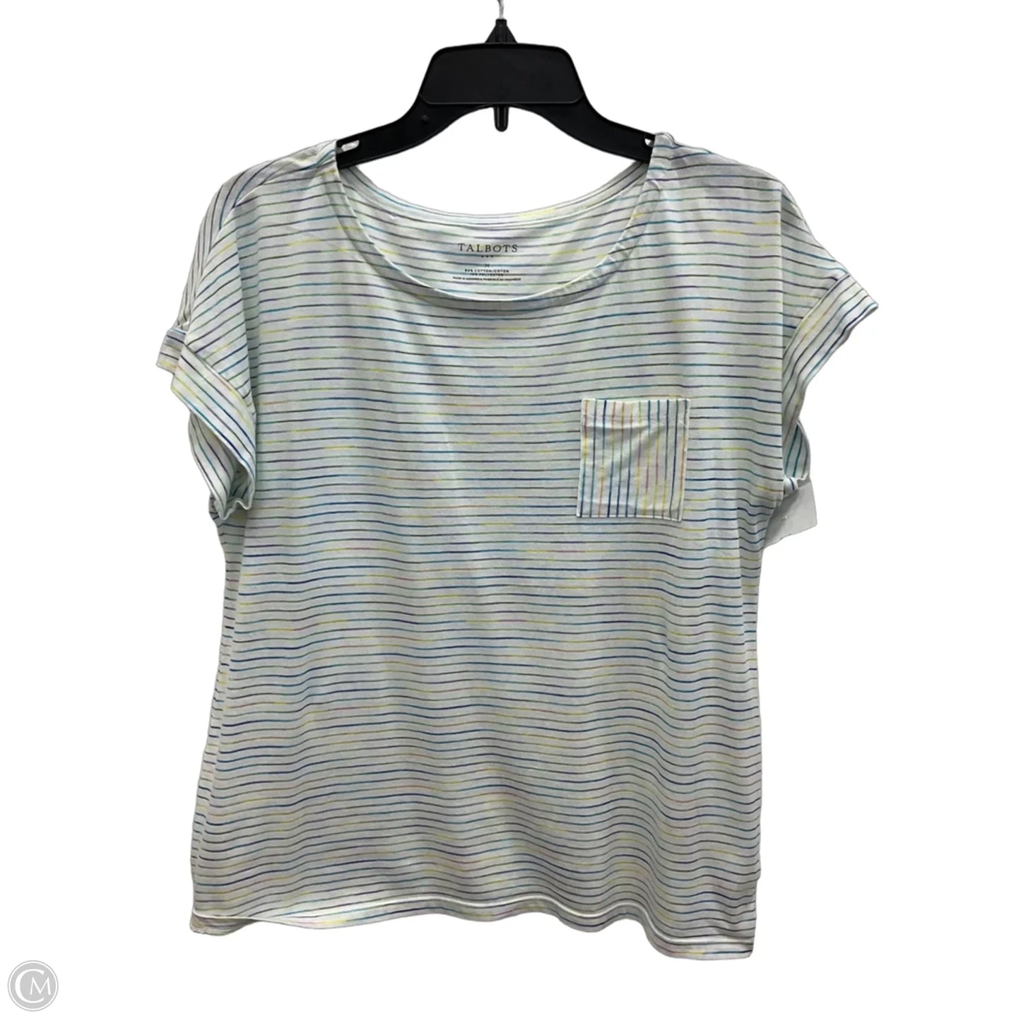 Top Short Sleeve By Talbots In Blue & White, Size: M