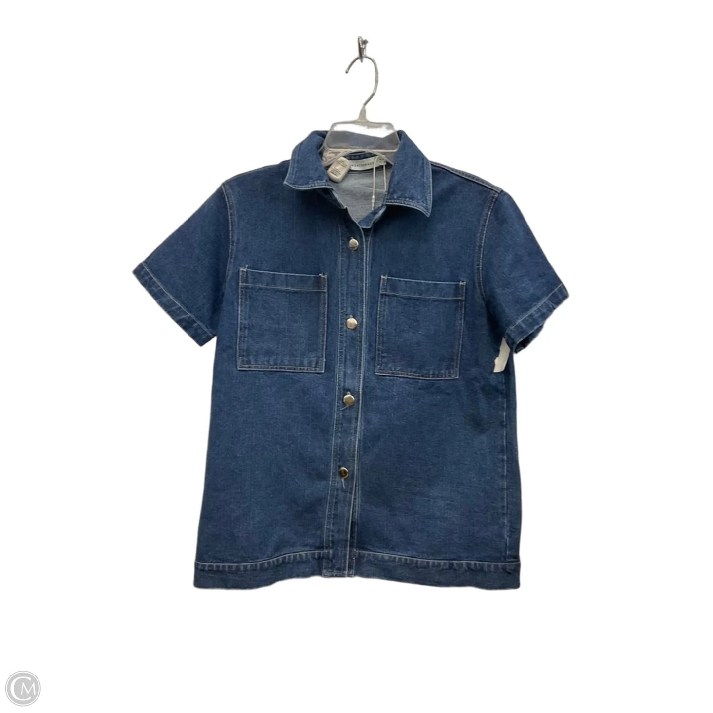 Blouse Short Sleeve By Cmb In Blue Denim, Size: Xs