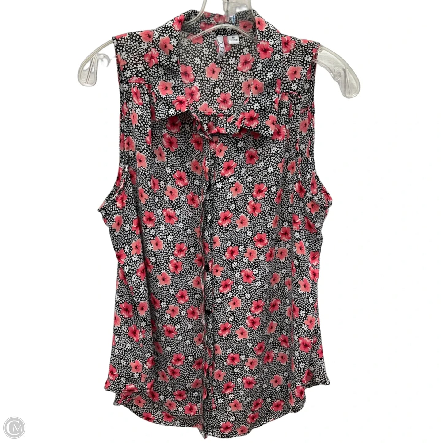 Top Sleeveless By Elle In Black & Pink, Size: M