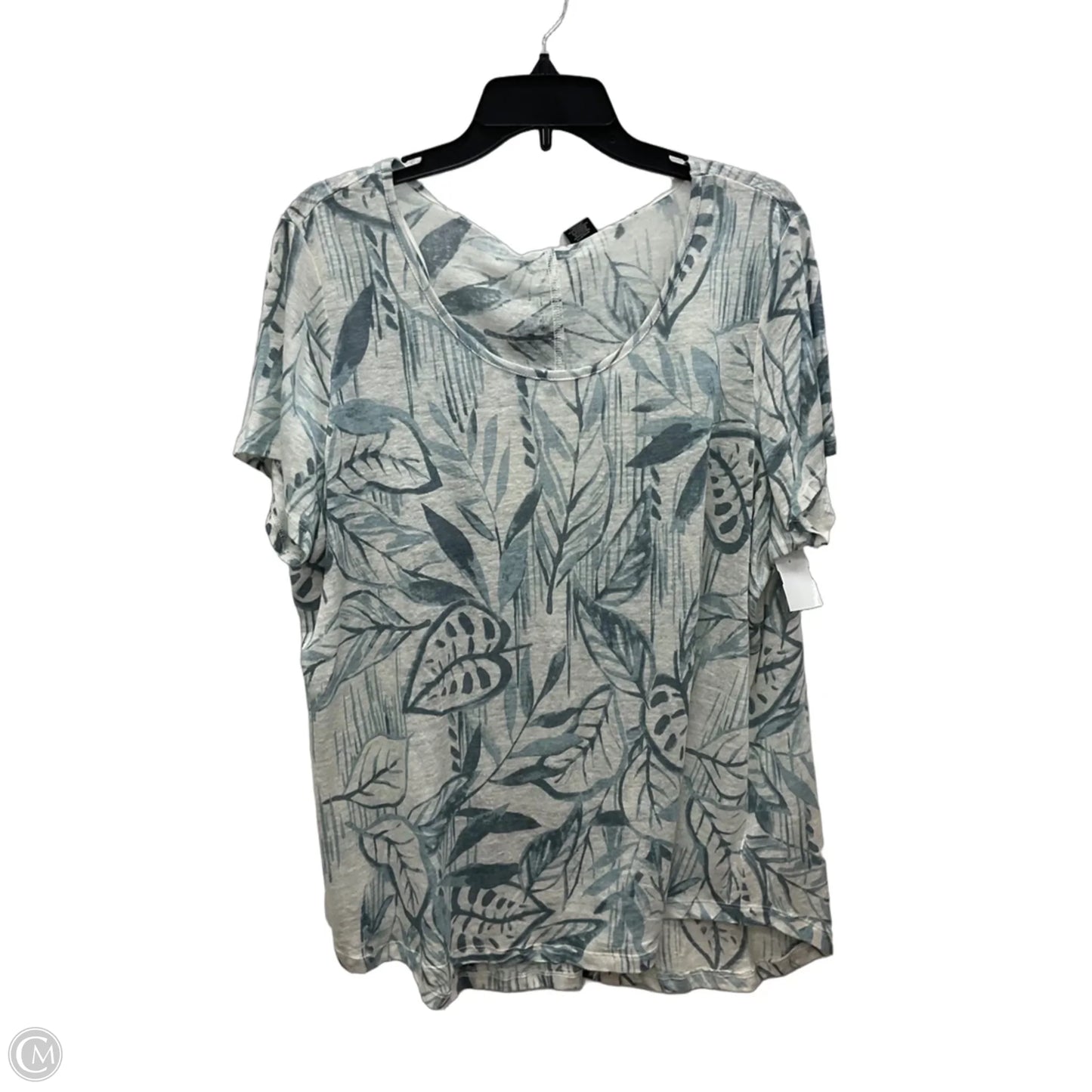 Top Short Sleeve By Tahari In Green & White, Size: 1x