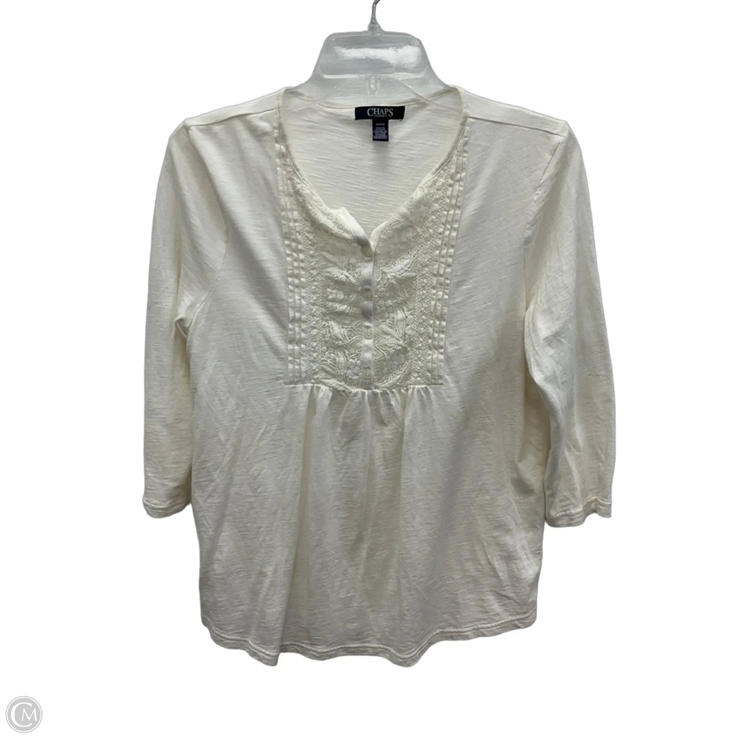 Top 3/4 Sleeve By Chaps In White, Size: M