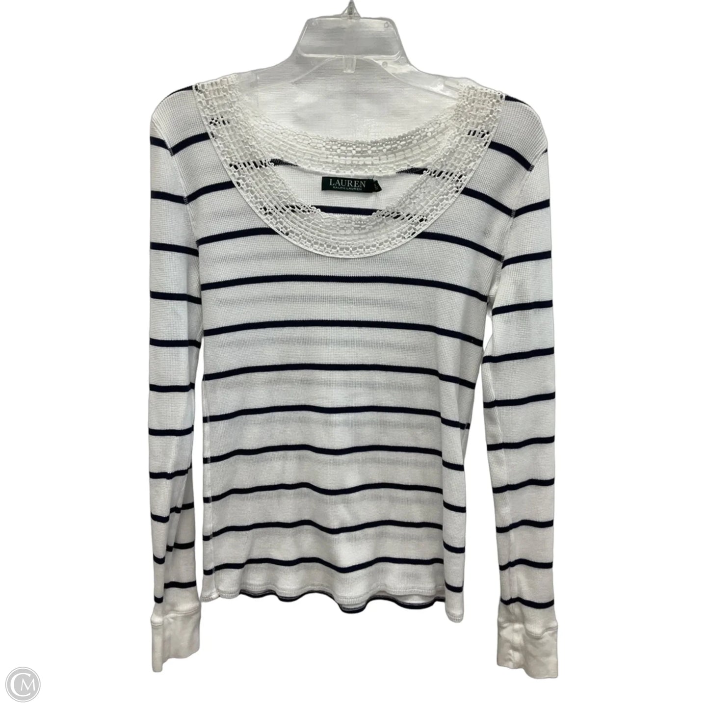 Top Long Sleeve By Lauren By Ralph Lauren In Blue & White, Size: L