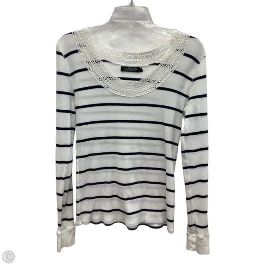 Top Long Sleeve By Lauren By Ralph Lauren In Blue & White, Size: L