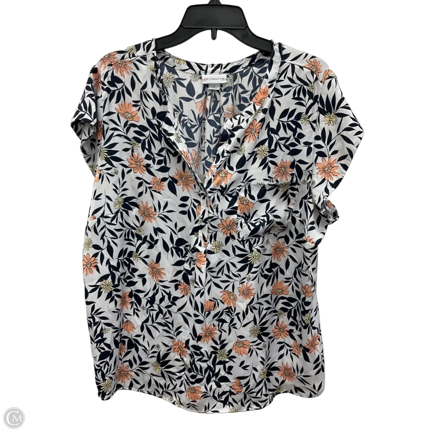 Top Short Sleeve By Liz Claiborne In Blue & White, Size: 1x