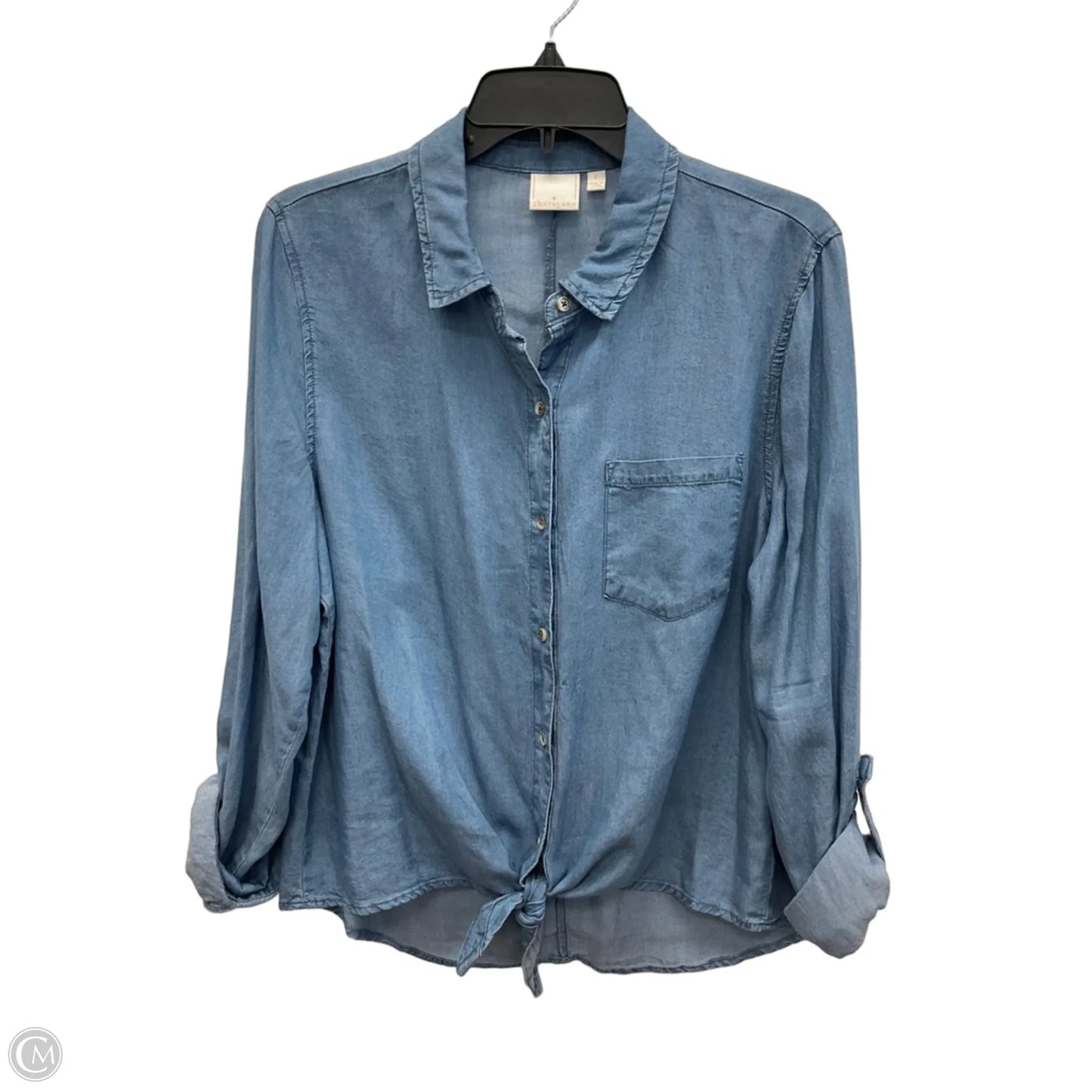 Blouse Long Sleeve By Sharagano In Blue Denim, Size: L
